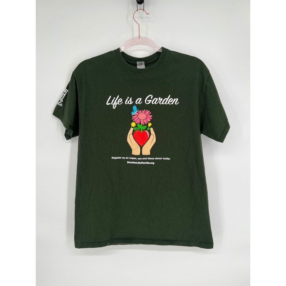 Gildan Life is a Garden Graphic T-Shirt‎ Donate Life Green Cotton Size M
